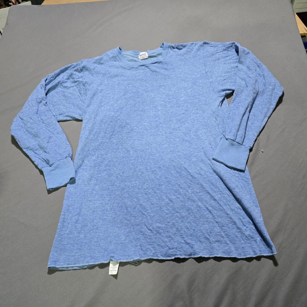 VTG Duofold Thermal Shirt Men XL Light Blue Two Layer Wool Blend Long Sleeve 60s